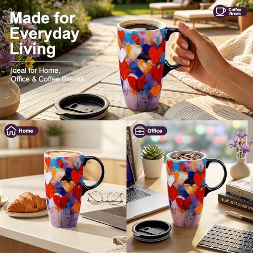Mug de cerámica para viaje 17 oz con tapa y diseño abstracto miniatura 5