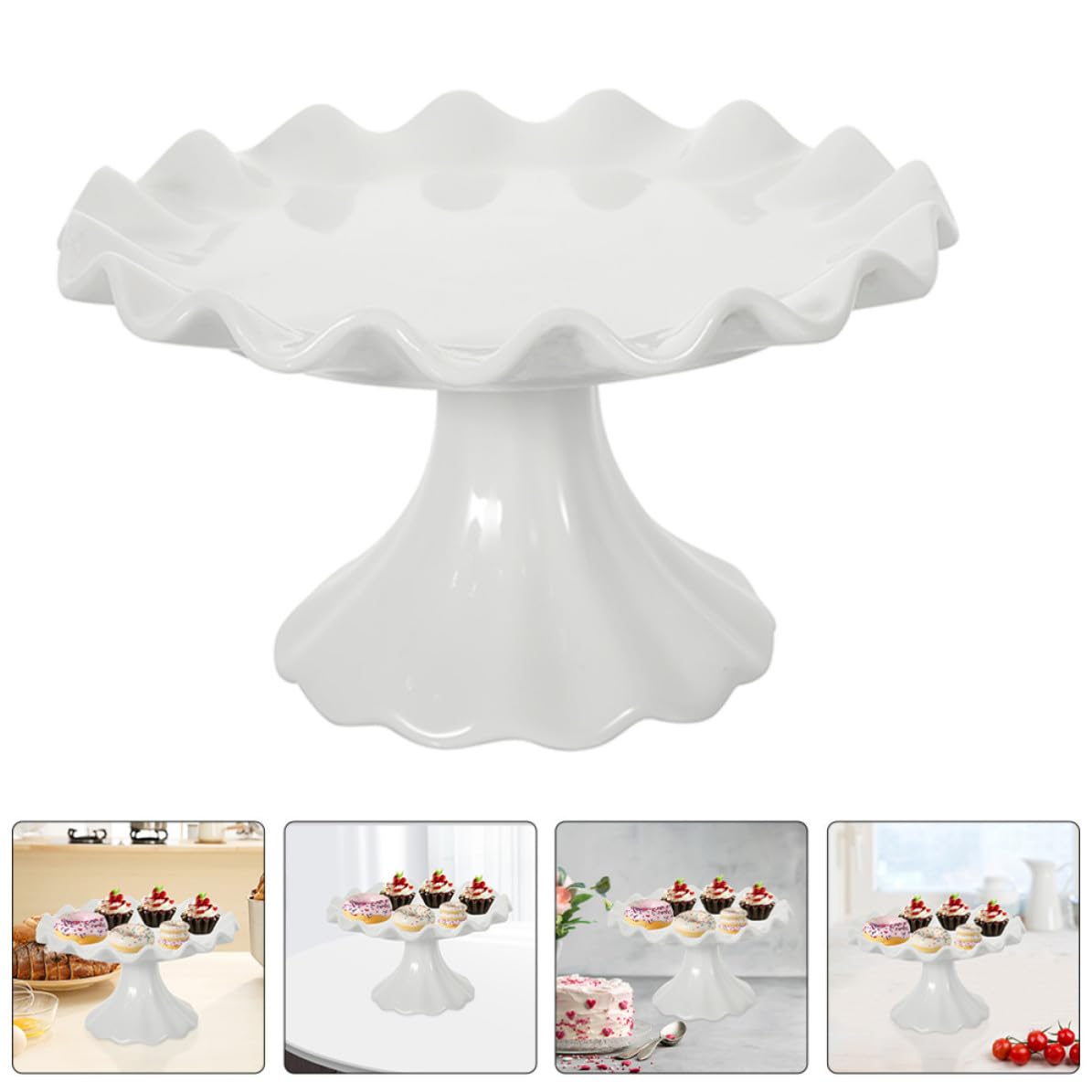 GALPADA Alzata per Dolci in Ceramica Bianca, Elegante, a Onda