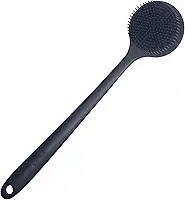 DNC Escova de banho de silicone macia para chuveiro com cabo longo, sem BPA, hipoalergênica (preto)