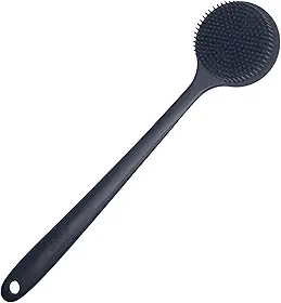 DNC Escova de banho de silicone macia para chuveiro com cabo longo, sem BPA, hipoalergênica (preto)
