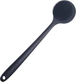 DNC Escova de banho de silicone macia para chuveiro com cabo longo, sem BPA, hipoalergênica (preto)