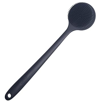 DNC Back Scrubber for Shower Soft Silicone Bath Body Brush with Long Handle Black
