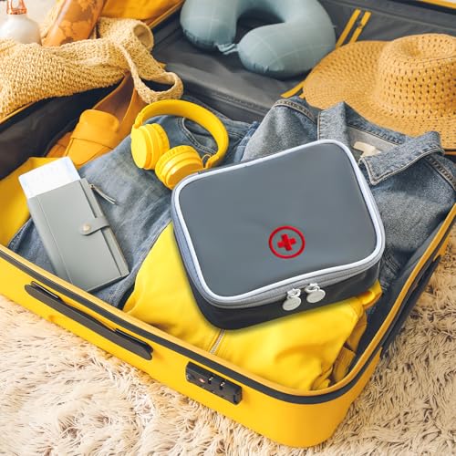Medikamententasche, Tragbare Mini Notfalltasche, Kleine Medikamententasche, Reiseapotheke Tasche, Medikament Tasche Tragetasche, Tragbar Medizin Aufbewahrungstasche für Home Office Reisen (Grau)