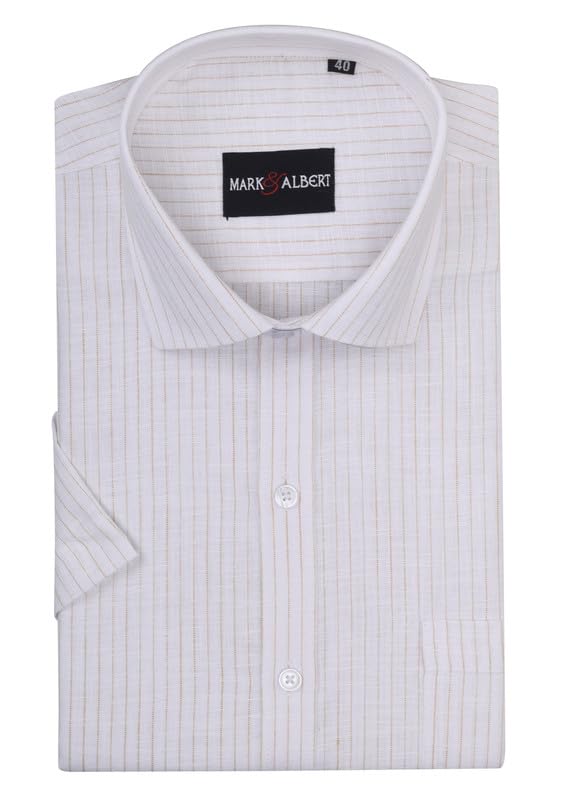 Image of MARK & ALBERT Men's Half Sleeve Cotton Linen Striped Shirt