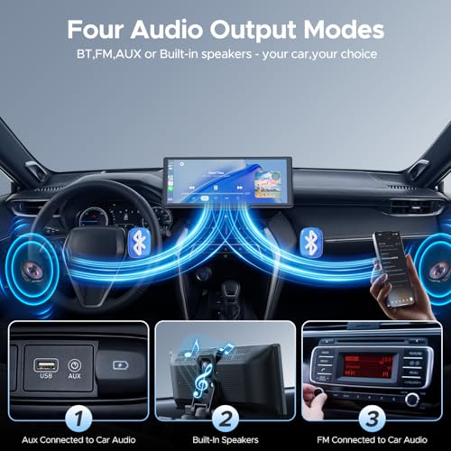 Image of Topexplore 9.26'' Carplay Screen with 2.5K Dash Cam and 1080P Backup Camera | Portable Wireless Car Play Android Auto, Upgrade Navigation, Mirror Link, Voice Control, Hands-Free for iOS 11+ Android 11+