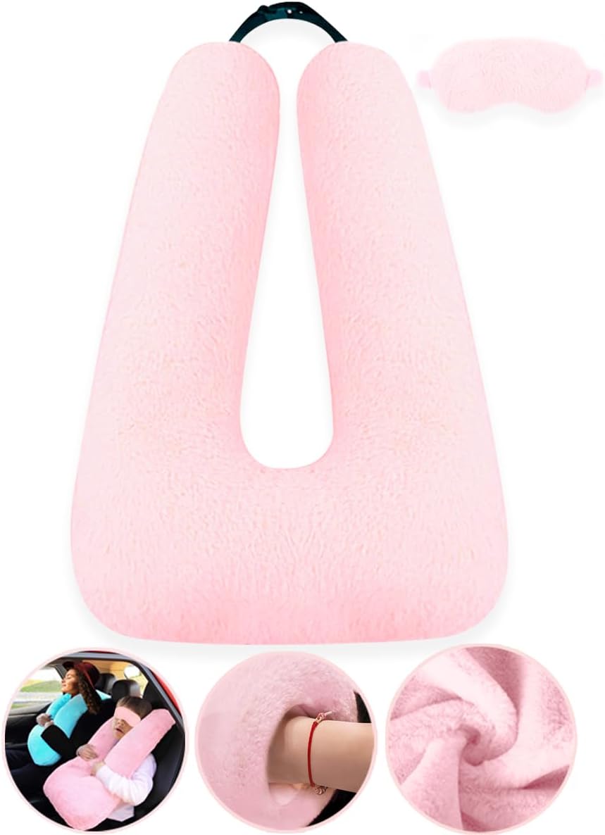 Sexysamba Travel Pillow with Sleep Mask Set Car Pillow Kids Travel Pillow for Sleeping U Shaped Car Seat Pillow Head Neck Body Support for Kids and Adults Road Trip Accessories,Pink Pink 28x18