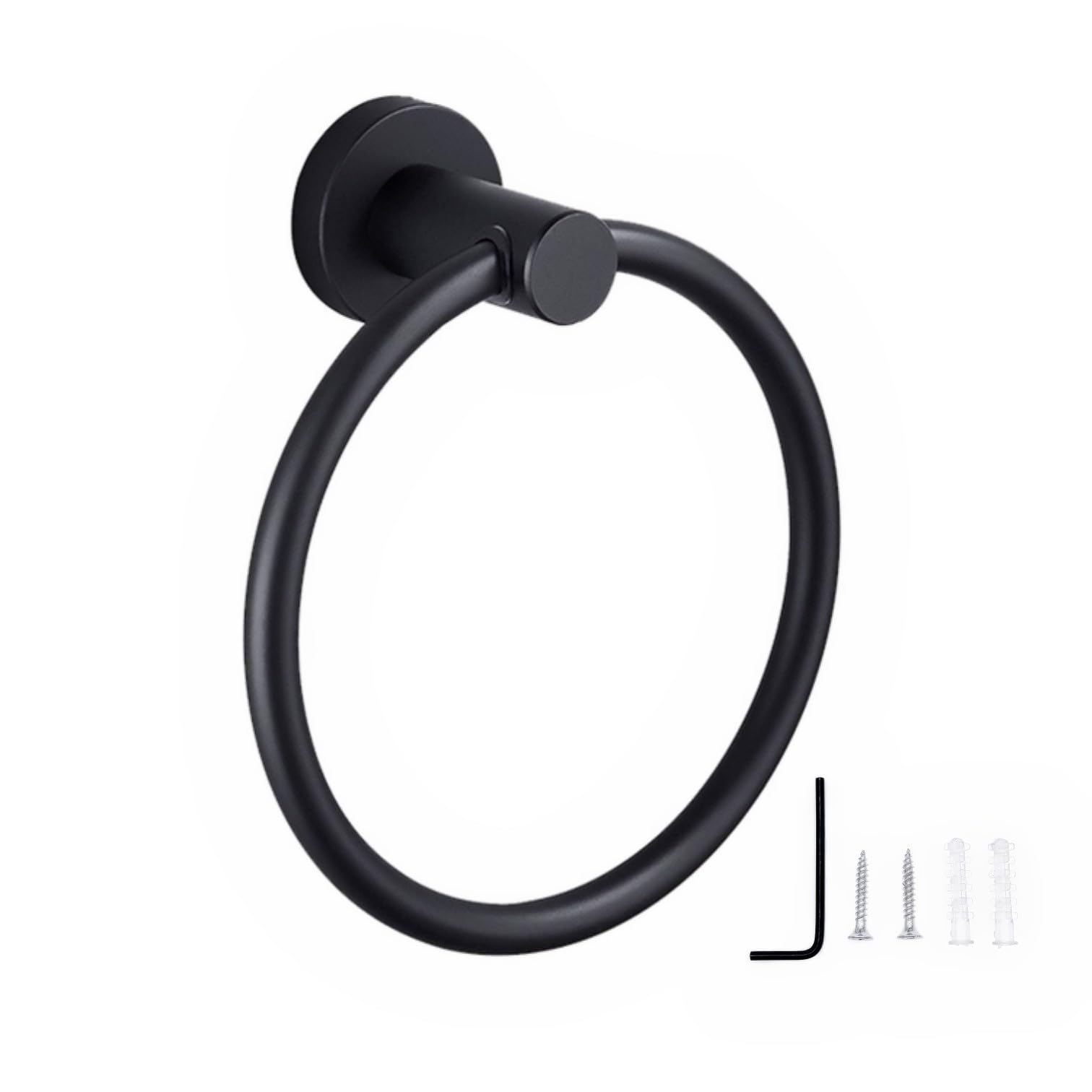 JZK Portasciugamani da bagno nero opaco da 16 cm montato a parete porta asciugamani rotondo moderno porta asciugamani in acciaio inox per bagno elegante anello asciugamano per