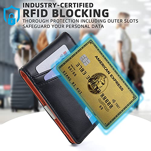 Mutural Minimalist Slim Wallet for Men, Premium Leather Wallet with Money Clip, RFID Blocking Front Pocket Stylish Bifold Wallet (Class Black & Orange)3