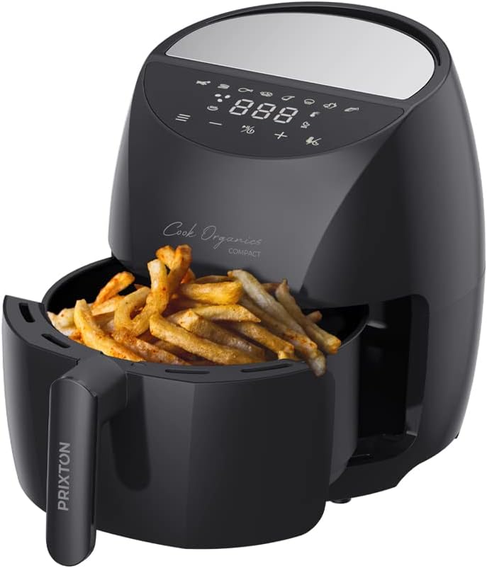 PRIXTON Cook Organics - Friggitrice ad aria calda 3,7 litri - Friggitrice elettrica senza olio - 1400W - 8 programmi preimpostati - Touch screen