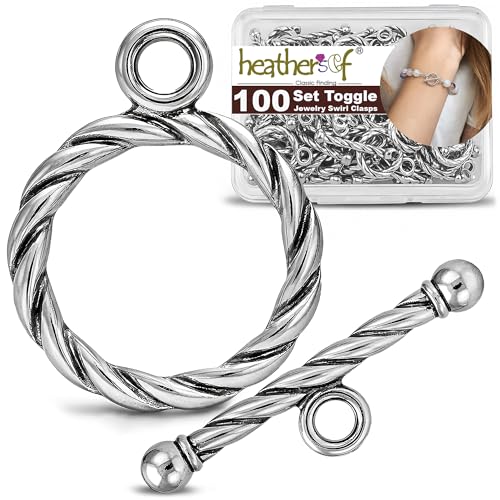Heathers cf Toggle Jewelry Clasps Durable Quality Antique Twisted Silver Finish Toggle Clasps & Closures for Necklace Bracelet & Charms Ideal for DIY & Jewelry Making Small (Set of 100)