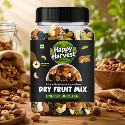 Image of HAPPY HARVEST Premium Mix Dry Fruits 1kg| Mixed Nuts & Dried Fruits | Healthy Snack Mix | Rich in Protein, Fiber & Essential Nutrients | Natural Energy Booster | Ideal for Daily Snacking (500gm)