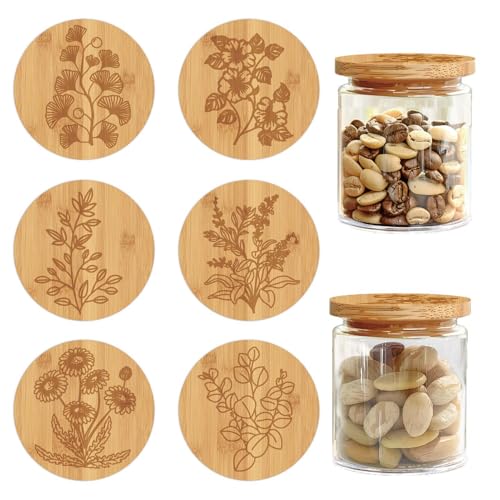 CRASPIRE Coperchi in Legno di bambù per Vasetti di Yogurt Adatti per 2' Barattolo di Fiori Erbe Aromatiche Tappi Decorativi in Legno Naturale Riutilizzabili con Anelli in Silicone Ermetici 6 Pezzi