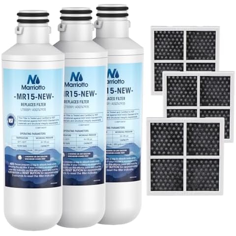 MARRIOTTO Water Filter LT1000PC Replacement for Refrigerator and LT120F ADQ73334008 Fresh Air Filter, Compatible with LT1000P/PC/PCS, LT1000PC,LT-1000PC, MDJ64844601, ADQ747935 ADQ74793504 Cover