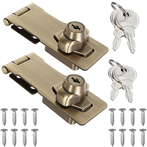 Image of szhdxsy 2 Packs 4 Inch Keyed Hasp Locks Twist Knob Keyed Locking Hasp for Small Doors, Cabinets and More,Stainless Steel Steel, Chrome Plated Hasp Lock Catch Latch Safety Lock（Bronze）