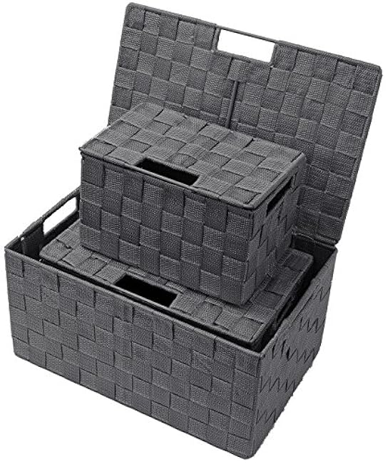 Sorbus Set of 3 Hand-Woven Storage Baskets with Lids ¨C Mesh Organizers for Linen Closet, Shelves, or Home Storage ¨C Variety Pack (Gray)