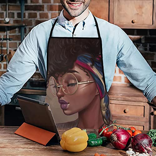 Custom Aprons For Women Afro African Women Lady American Ethnic Style Kitchen Cooking Aprons Grill Aprons Kitchen Chef Bib Apron For Women And Men-Adjustable Neck Strap Apron-Extra Long Ties #TOP6