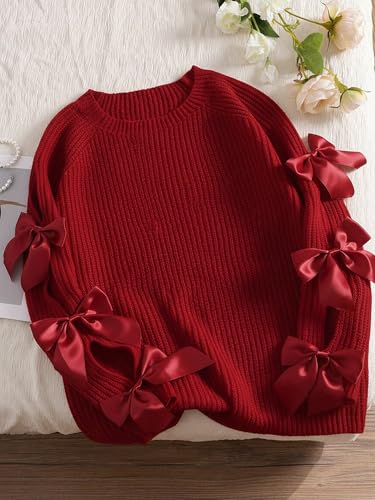 Image of SHENHE Women's Plus Size Sweaters Bow Cutout Crewneck Long Raglan Sleeve Knit Tops Chunky Sweaters