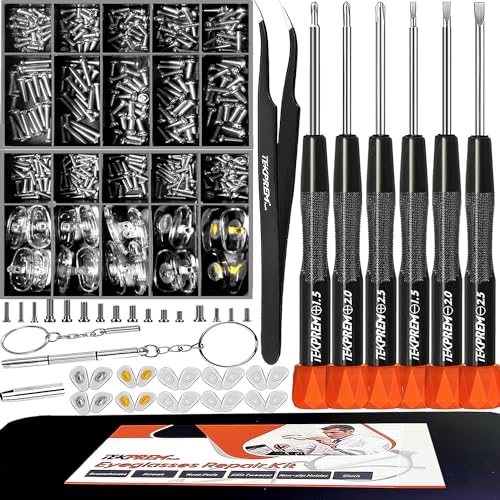 TEKPREM Kit De Reparo De Óculos Com Parafusos, Kit De Reparo De Óculos Magnéticos Com Estojo De Viagem Inclui Conjunto De Chave De Fenda, Pinça, Parafusos Variados E Protetores De Nariz Para Óculos, Ó