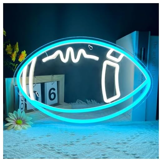 19+ Inspiring Sports Room Decor Ideas to Elevate Your Space 6 Football Neon Sign, Football Sports Neon Light for Wall Decor, Blue LED Cool Football Neon Signs for Boys Teens Bedroom Gamer Room Art Decor, Rugby Shape Neon Wall Sign for Birthday Party Decorations