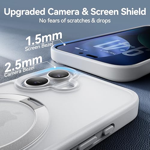 Image of CASEKOO Ultra-Magnetic Stand for iPhone 17 Case, Shockproof & Slim, White | [Military Drop Protection] [Compatible with MagSafe] Translucent Matte for iPhone 17 Phone Case with Ring Holder 6.3 Inch