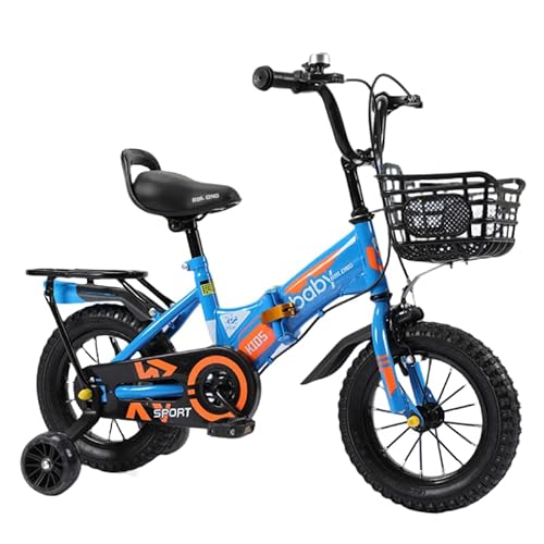 FOKE キッズバイク 幼児用自転車 折りたたみ 12 14インチ 高さ調整可能 補助輪付き カゴ付き 組立簡単 2-7歳 男の子 女の子 子供 小学生 誕生日プレゼント (ブルーA,14インチ)