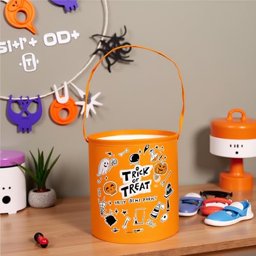 Image of Halloween Bucket for Trick or Treat Kids Halloween Pumpkin Bucket Halloween Candy Snack Baskets Pumpkin Halloween Party Decoration (Yellow Halloween)
