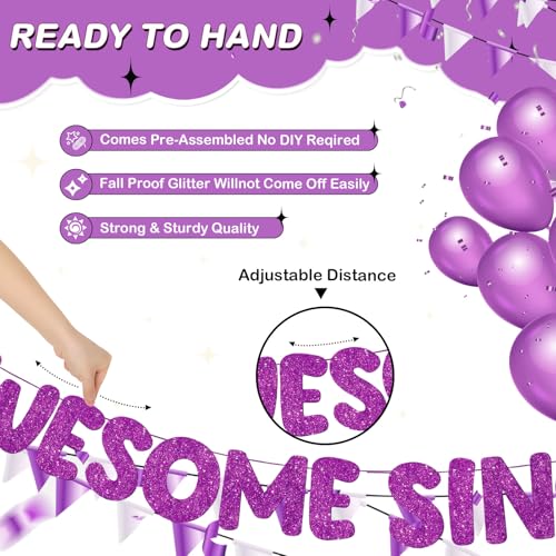 Image of Fulmoon Pre-strung Awesome Since 1986 Banner Glitter Happy 40th Birthday Banner Funny 40th Birthday Decorations 1986 Party Decorations for Men Women Anniversary(Purple)