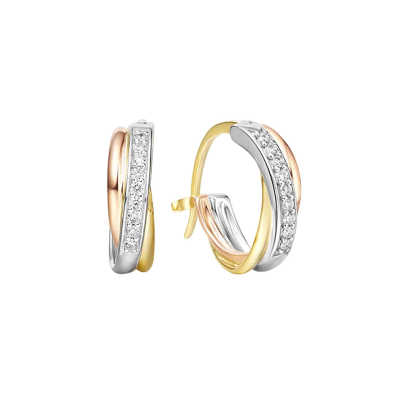 KnSam 18K 750 Gold Creole Hoop, 0,14 ct laboratorium stworzone diamenty kolczyki damskie trójkolorowe, duże, okrągłe szlif biały, prawdziwe kolczyki Boho, żółte złoto Au750