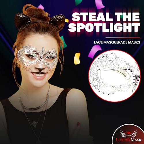 Image of Masquerade Mask for Women with Rhinestones - Elegant Metal Half Face Mask for Masquerade Parties, Mardi Gras, & Themed Events