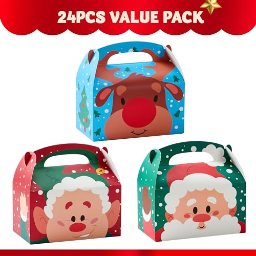 3D Christmas House Treat Boxes for Holiday Treats and Sweets (24 Pack)