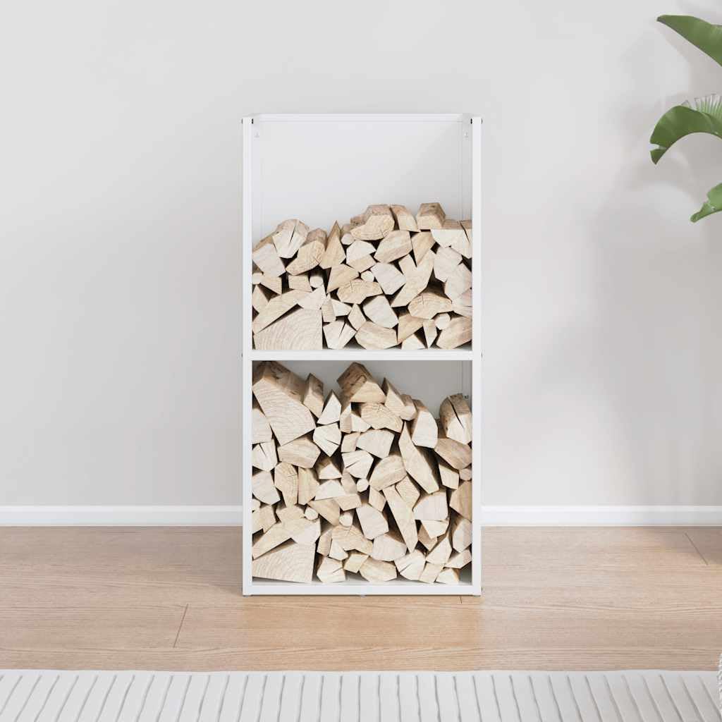 Brennholzregal Weiß aus kaltgewalztem Stahl 40 x 30 x 80 cm, feuerholz und kaminholz Lagerung, holzregal mit 60 kg Tragkraft für Innenbereich, kamin und ofen
