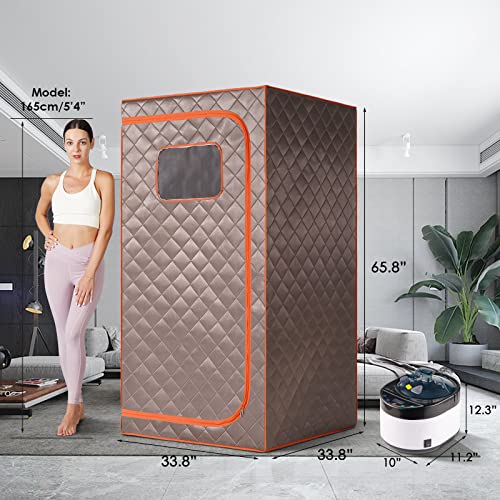 Image of Portable Steam Sauna, Full Size Personal Sauna for Home, with 4L & 1500W Steam Generator, Remote Control, Timer (Single Steam 4L Steamer Set - Dark Grey Orange Rim, 33.85 inch x 33.85 inch x 65.74 inch)