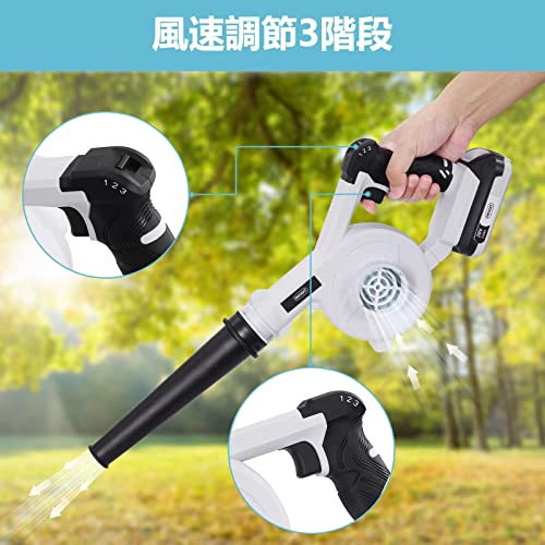 NEODIT ブロワ 充電式ブロワー 20V 2.0Ah コードレスブロワー 回転速度:0-20000 r/min 3速調整 風量：1.8/2.4/3 m³/min 電動ブロワー 落ち葉の吹き飛ばし 庭掃除 洗車 2000mAhバッテリー 急速充電器 日本語取扱説明書付き 3枚目