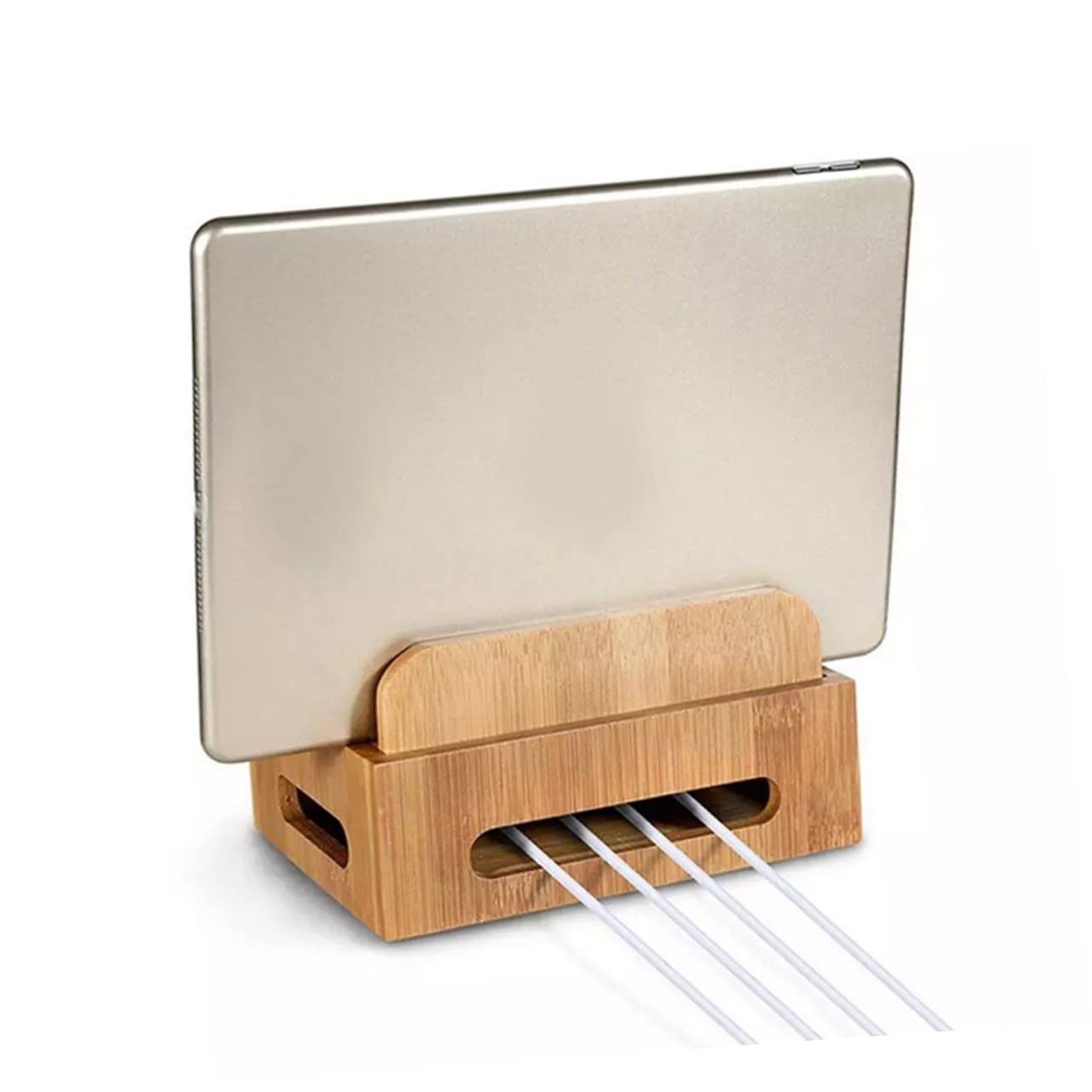 Supporto da Scrivania in Legno per Telefono e Tablet Beige | Base di Ricarica Usb, Coperchio Rimovibile, Organizzazione Domestica e Carica Simultanea