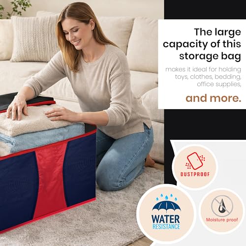 Image of Storite Multi-Purpose Moisture Proof Heavy Duty 1680 Denier Nylon 110 L Super-Size Large Toys /Stationery Paper /Blankets /Clothes Storage Bag - Red /Navy Blue (63.5 x 45.7 x 38cm)