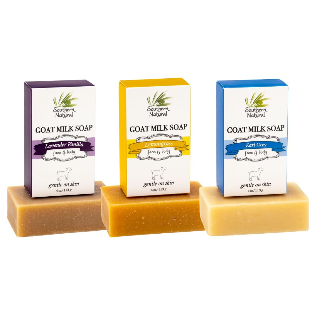 Sponsored Ad - Goat Milk Soap Bar (Variety 3 Pack) Lavender Vanilla, Lemongrass, Earl Grey - For Dry Sensitive Skin. Handmade Natural Soap For Face & Body.(Each Bar 4-4.5 oz)