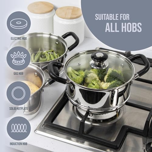 Blackmoor 69849 3-Tiered Food Steamer with 2.3L Capacity/Stainless Steel/Tempered Glass Lid with Steam Vent/Cool Touch Handles/All Hob Types Including Induction - Image 4