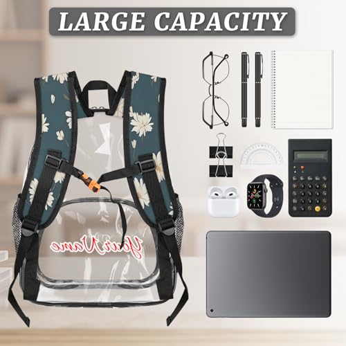 Personalized Small Clear Backpack Stadium Approved Heavy Duty PVC Plastic Custom Daisy Transparent Backpacks See Through Bag with Name, Daisy Flower3