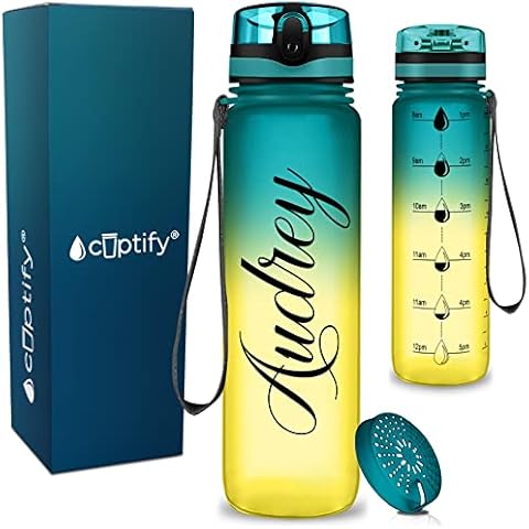 Cuptify Personalized Water Bottle Tropical Ombre 32 oz Motivational Fitness Sports with Time Marker Wide Mouth Leakproof Tritan BPA Free Drink Water Daily for Fitness Cover