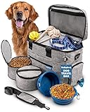 Dog Travel Bag for Supplies by Lucky Tail - Includes Pet Travel Bag Organizer for Accessories, 2 Collapsible Dog Bowls, 2 Travel Dog Food Container - Ideal Dog Travel Kit for Overnight or Weekend Away