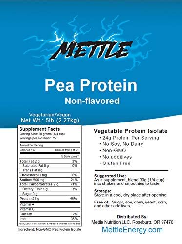 Pea Protein Powder - 5 Pound - Bulk Pure Supplement (Unflavored) – Mettle Pea Protein Isolate - Image 3