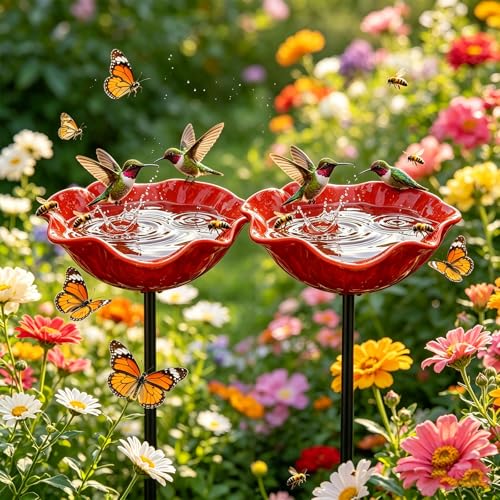 SZNB Handmade Metal Flower Garden Stake, Bird Bath Butterfly Pollinator