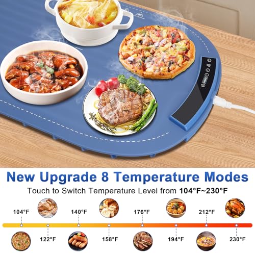 Eascor Warming Mat for Food, Full Surface Rapid Food Heating Mat - Adjustable Electric Warming Tray with 8 Temperature Settings & Auto Shut-Off, Silicone Food Warmer for Parties Buffets, Home, Travel - image 2