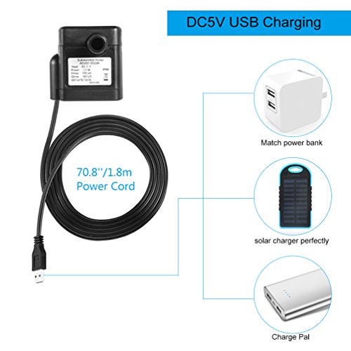 Ledgle Mini Usb Fountain Pump Compact Submersible Pumps Efficient 5V Water Pump For Small Pond, Fish Tank, Long Cord, 180L/H, Black #TOP4