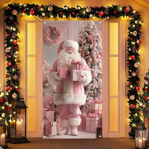 Image of BlissYard Christmas Door Banner Santa Wrapped Boxes 35x71 Inch Polyester