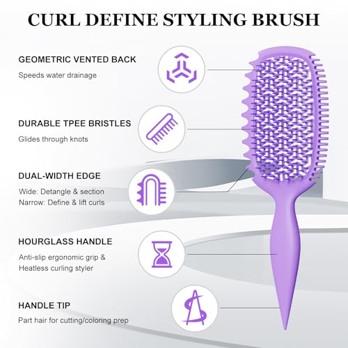 Curl Defining Brush for Thick Coily Hair, Firm-Bristle TPEE Detangling Brush for Coarse 4A–4C Curls, Dual-Sided Wide & Narrow Tooth Brush for Wet & Dry Curl Shaping– Women & Men (2054-Pale Lilac) - Image 3