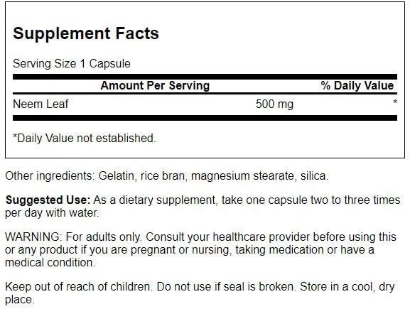 Miniatura 2 de Swanson Neem Hojas 500 mg 100 caps