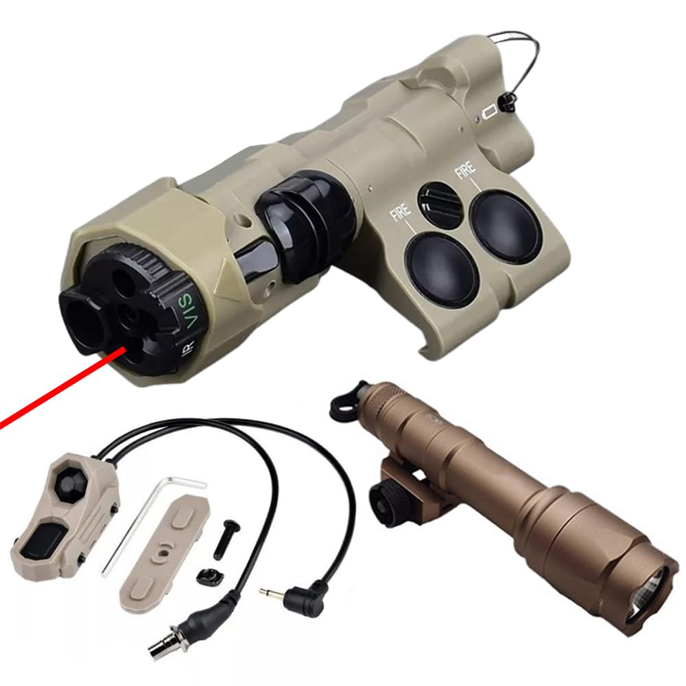 Nylon ML C1+ Box Laser Sight Indicator(with IR+Red/Green/Blue Laser+IR Fill Light+LED Light),& M600C Strong Flashlight & AX Modular Dual Remote Pressure Switch(SF+2.5 Plug) Combo,Tan