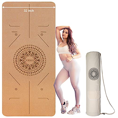 Iodoo 72x32inch 6mm Non Slip Eco-Friendly Extra Wide Natural Yoga Mat Cork with Yoga Mat Bag, Extra large Exercise Yoga Mat Absorb Sweat Fitness for Men Women Outdoor Practice, Pilates & Floor Workout