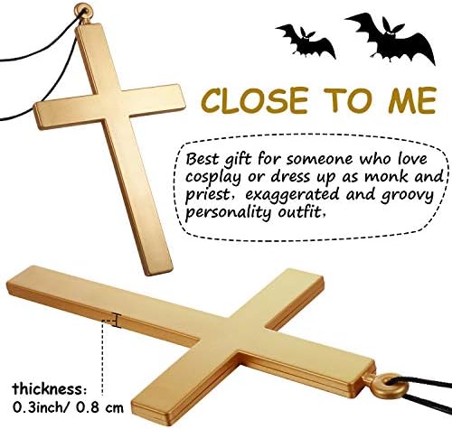 Hicarer 4 Pcs Halloween Large Cross Necklace Costume for Nun Priest Monk Gold Plastic Cosplay Church Accessory for Women Men — view 5